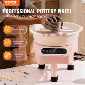 Pottery Wheel 11in Ceramic Wheel Foot Pedal Touch Screen 450W 3 Legs Pink