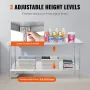 Stainless Steel Prep Table, 30 x 72 x 34 Inch, Heavy Duty Metal Worktable with 3 Adjustable Height Levels, Commercial Workstatio