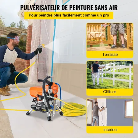 Airless Paint Sprayer with High Pressure Hose, 2200W Wall Paint Gun, 3000PSI 2L/min Brushless Motor Included, for Interior and E