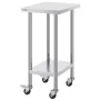 Stainless Steel Work Table 24 x 18 x 38 Inch, with 4 Wheels, 3 Adjustable Height Levels, Heavy Duty Food Prep Worktable for Comm