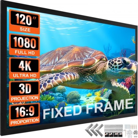120Inch Projection Screen 16:9 4K HDTV Movie Screen Fixed Frame 3D Projector Screen for 4K HDTV Movie Theater Outdoor