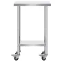Stainless Steel Work Table 24 x 12 x 38 Inch, with 4 Wheels, 3 Adjustable Height Levels, Heavy Duty Food Prep Worktable for Comm