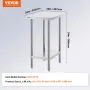 Stainless Steel Prep Table, 24 x 18 x 34 Inch, Heavy Duty Metal Worktable with 3 Adjustable Height Levels, Commercial Workstatio