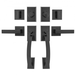 Double Door Handle Set, Matte Black Arched Door Lever, Double Front Door Handle Set with Reversible Handle Lever, Heavy Duty