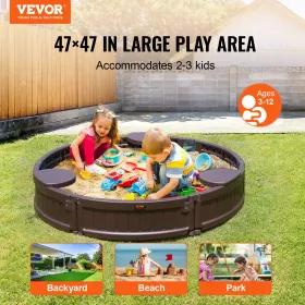 Sandbox with Cover Round Sand Box HDPE Sand Pit Outdoor Backyard Ages 3-12
