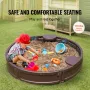 Sandbox with Cover, 47.2 x 9.1 in Round Sand Box, HDPE Sand Pit with 3 Corner Seating and Bottom Liner, Kids Sandbox for Outdoor