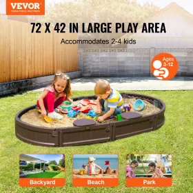 Sandbox with Cover Oval Sand Box HDPE Sand Pit Outdoor Backyard Ages 3-12