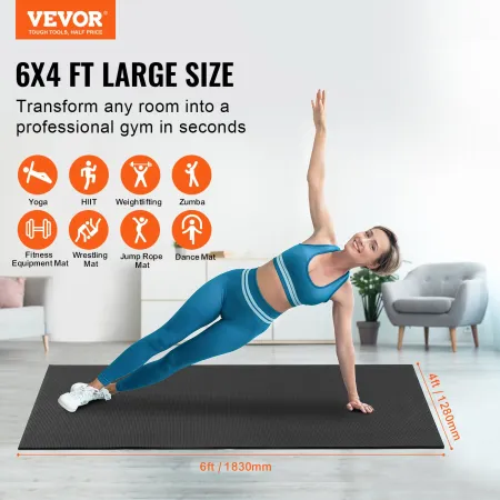 Exercise Mat Non Slip Yoga Mat Gym Fitness Pilate Workout Mat (1.8x1.2 m)