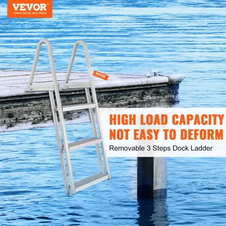 Dock Ladder, Removable 3 Steps, 350 lbs Load Capacity, Aluminum Alloy Pontoon Boat Ladder with 4'' Wide Step & Anti-Slip Design 