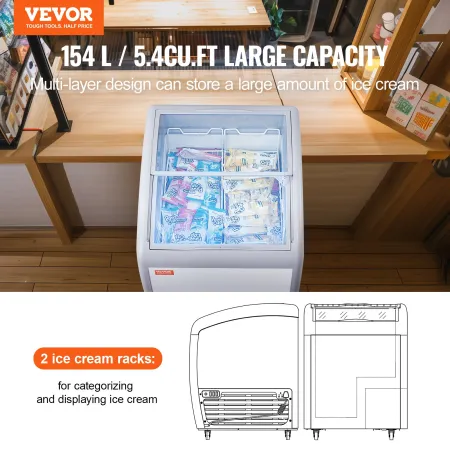 154 L Kommerciel is Display Case Gelato Dipping Freezer Cabinet