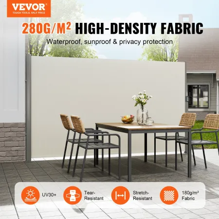Retractable Side Awning, 71''x 118'' Aluminum Outdoor Privacy Screen, 280g Polyester Water-proof Retractable Patio Screen, UV 30