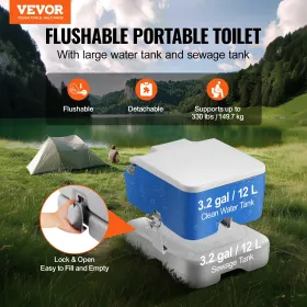Portable Toilet Flush Travel Camping 3.2 Gal Commode Potty Outdoor Indoor