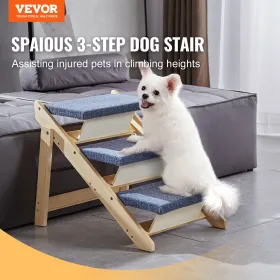 Wooden Pet Stairs/Pet Step with 3 Steps 2-in-1 Foldable Dog Stair 150 lbs