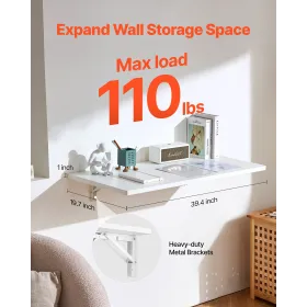 Vægmonteret flydende foldningsbord bærbar skrivebord hjemmekontor 39.37x19.69 i