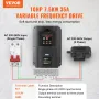 VFD 10HP, 7.5KW, 35A, 1 or 3 Phase 220V Input to 3 Phase 220V Output Variable Frequency Drive, 40-60Hz Input, 0-400Hz Output VFD