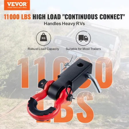 Shackle Hitch Receiver, Fits 2" Receivers, 44100 lbs Breaking Strength, D Ring Shackle with Trailer Hitch Lock Pin, Heavy Duty T