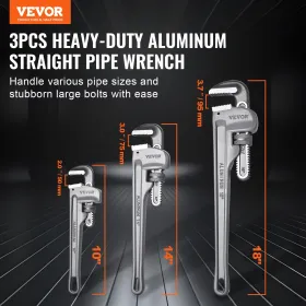 3stk aluminium lige rørnøgle sæt 10/14/18 i VVS -skruenøgle CRV
