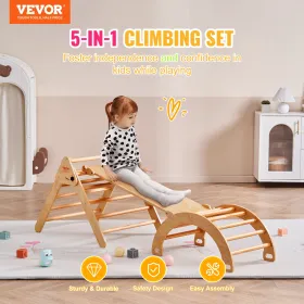 Pikler Triangle Set 5in1 Montessori Climbing Toys for Toddlers Large Wood