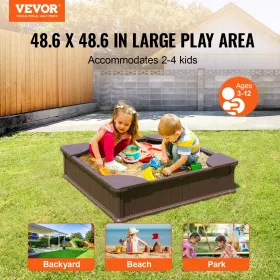Sandbox with Cover Square Sand Box HDPE Sand Pit Outdoor Backyard Ages3-12