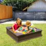 Sandbox with Cover, 48.6x48.6x12.4 in Square Sand Box, HDPE Sand Pit with 4 Corner Seating and Bottom Liner, Kids Sandbox for Ou