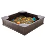 Sandbox with Cover, 48.6x48.6x12.4 in Square Sand Box, HDPE Sand Pit with 4 Corner Seating and Bottom Liner, Kids Sandbox for Ou