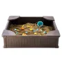 Sandbox with Cover, 48.6x48.6x12.4 in Square Sand Box, HDPE Sand Pit with 4 Corner Seating and Bottom Liner, Kids Sandbox for Ou