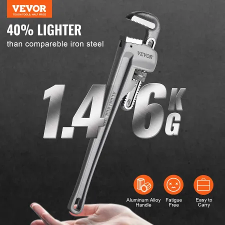 Pipe Wrench, 18" Aluminum Straight Pipe Wrench, Adjustable Plumbing Wrench, with High Strength Jaw and Ergonomic Handle, Easy to