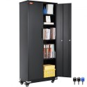 Metal Storage Cabinet with Wheels, 75 in Locking Cabinet with 4 Adjustable Shelves & 2 Magnetic Doors, 200 lbs Capacity per