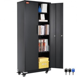 Metal Storage Cabinet with Wheels, 75 in Locking Cabinet with 4 Adjustable Shelves & 2 Magnetic Doors, 200 lbs Capacity per