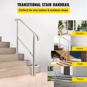 5 Step Railing Stainless Steel Transitional Handrail fit for Level Surface and 1 to 5 Steps Adjustable Stair Railing Indoor
