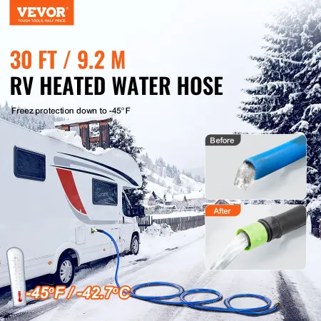 30ft Heated Water Hose for RV, Heated Drinking Water Hose Antifreeze to -45°F, Automatic Self-regulating, 5/8" I.D. with Quick-c