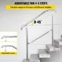 5 Step Railing Stainless Steel Transitional Handrail fit for Level Surface and 1 to 5 Steps Adjustable Stair Railing Indoor Outd
