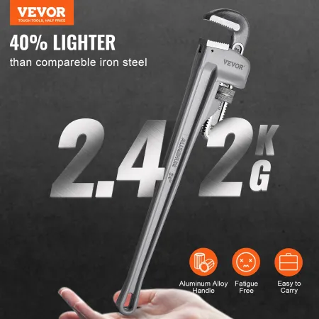 Pipe Wrench, 24" Aluminum Straight Pipe Wrench, Adjustable Plumbing Wrench, with High Strength Jaw and Ergonomic Handle, Easy to