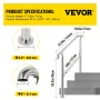 5 Step Railing Stainless Steel Transitional Handrail fit for Level Surface and 1 to 5 Steps Adjustable Stair Railing Indoor Outd