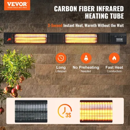 Infrared Heater, 3000W Remote Control Electric Space Infrared Heater, IP65 Protection Carbon Infrared Outdoor Heater w/ 9 Speeds