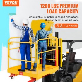 Forklift Safety Cage, 1200 lbs Load Capacity, 36 x 36 inches Folding Forklift Work Platform with Lockable Swivel Wheels, Drain