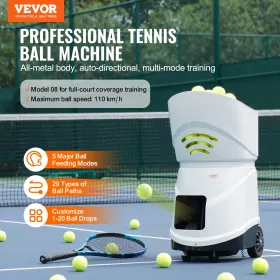 Tennis Ball Machine, Automatic Portable Tennis Ball Launcher, 150 Balls Tennis Training Practice Thrower, 5 Motors Multi-Mode Dr