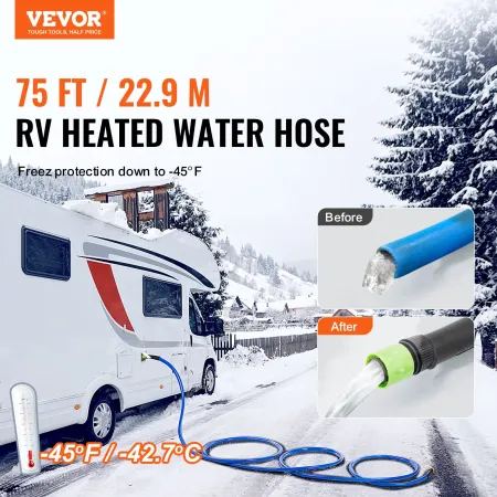 75ft Heated Water Hose for RV, Heated Drinking Water Hose Antifreeze to -45°F, Automatic Self-regulating, 5/8" I.D. with Quick-c