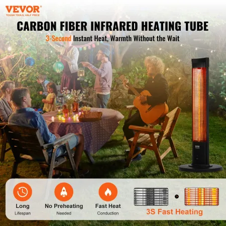 Infrared Heater, 2000W Remote Control Electric Space Heater, Patio Heater w/ 3 Speeds & Timer & Tip-Over Protection, Outdoor/Out