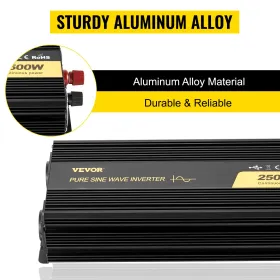 Pure Sine Wave Inverter 2500W Power Inverter DC 12V AC 230V, Car Inverter USB Port LCD Display Remote Controller, Safety