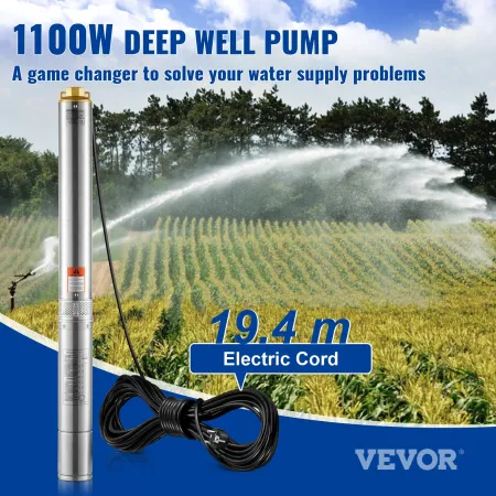 Dyb brønd nedsænket pumpe rustfrit stål vandpumpe 1100W 7,1