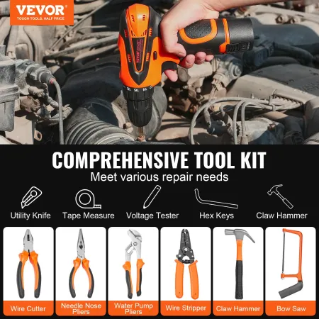 Tool Kit, 146 Piece General Household Hand Tool Set, with Electric Drill and Portable Tool Storage Case, High-Quality Steel, for