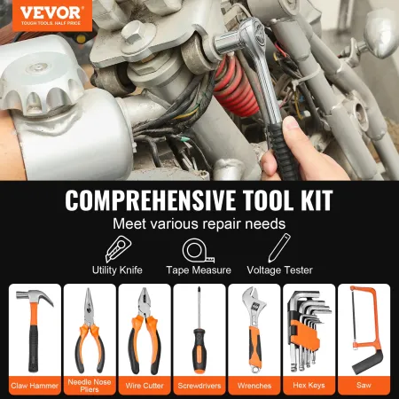 Tool Kit, 216 Piece General Household Hand Tool Set, Home Repairing Tool Kit with Portable Tool Storage Case, High-Quality Steel