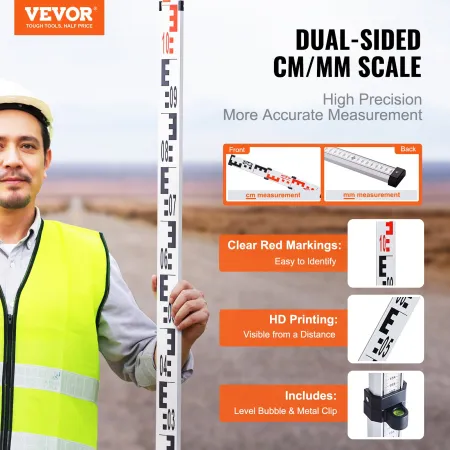 Målestang 3M Metric Telescopic Grade Rod CM/ MM m/ boble niveau