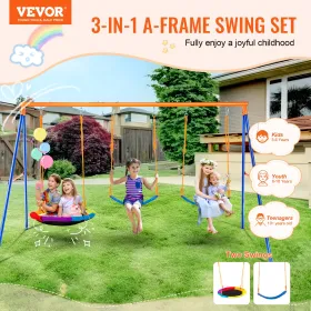 Swing Sets for Backyard 1 Saucer 2 Belt Swing Seats A-Frame Metal Stand
