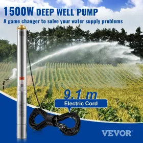 Deep Well Submersible Pump Stainless Steel Water Pump 1500W 9.8 mÂ³/h 108 m
