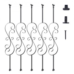 Staircase Metal Balusters, 44'' x 1/2" Galvanized Steel Decorative Banister Spindles, 5 Pack S Shape Deck Baluster, Hollow