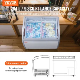 264 L Kommerciel is Display Case Gelato Dipping Freezer Cabinet