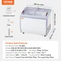 Commercial Ice Cream Display Case, 264 L Chest Freezer, Mobile Glass Top Deep Freezer, Restaurant Gelato Dipping Cabinet with 3 