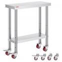 Stainless Steel Catering Work Table 30x12 Inch Commercial Kitchen Table with 4 Wheels Commercial Food Prep Workbench with